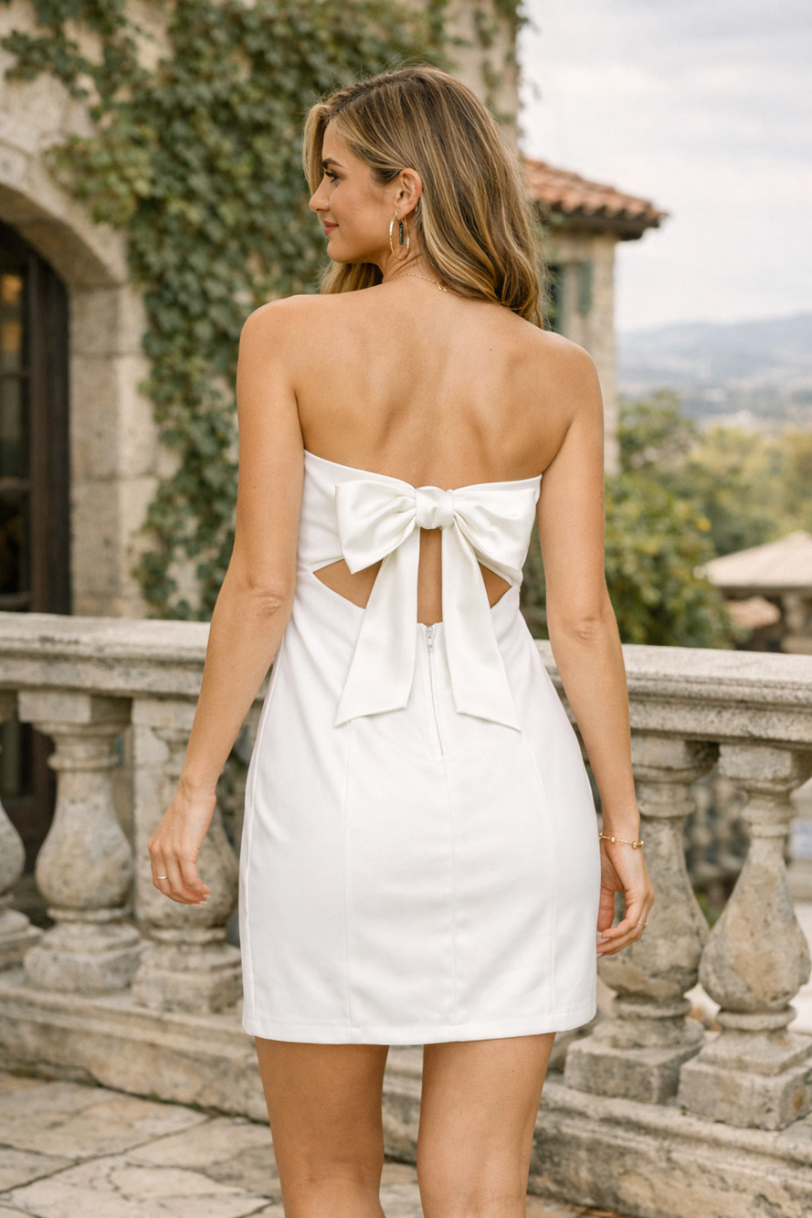 vtg Fredericks of Hollywood Mini Dress 8 Ruched Bow Coquette Bridal Shower Party